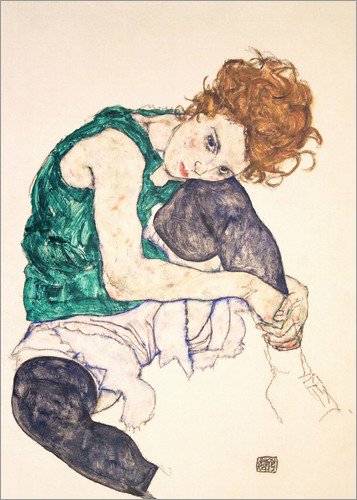 schieleDonna-seduta-con-un-ginocchio-piegato-1917